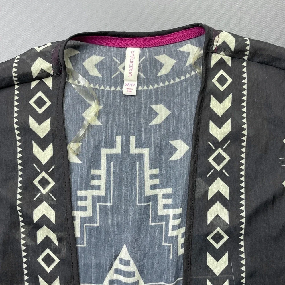 Xhilaration Kimono Cardigan Womens XS Black Fringe Sheer Festival Tribal Kimono